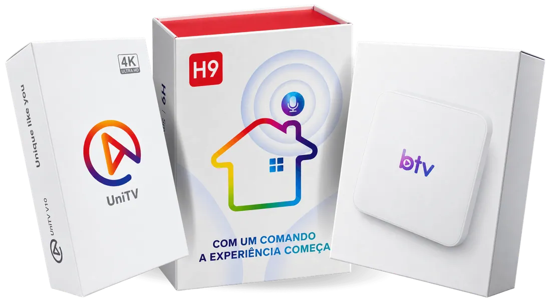 Caixas dos receptores HTV H9, UniTV e BTV